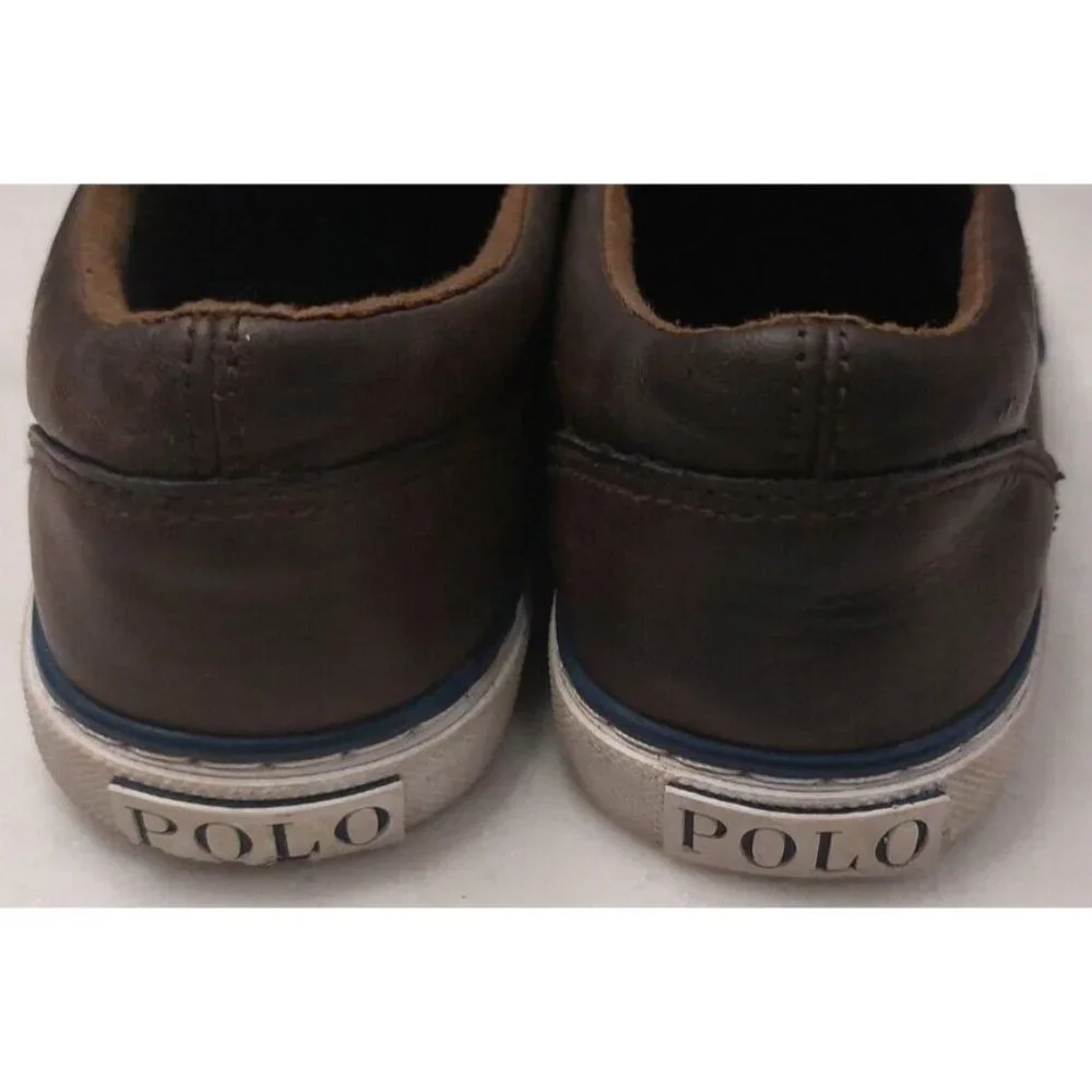 Kids Youth Boys Polo Ralph Lauren Slip On Shoes Sneakers Brown Leather‎ Pony 1